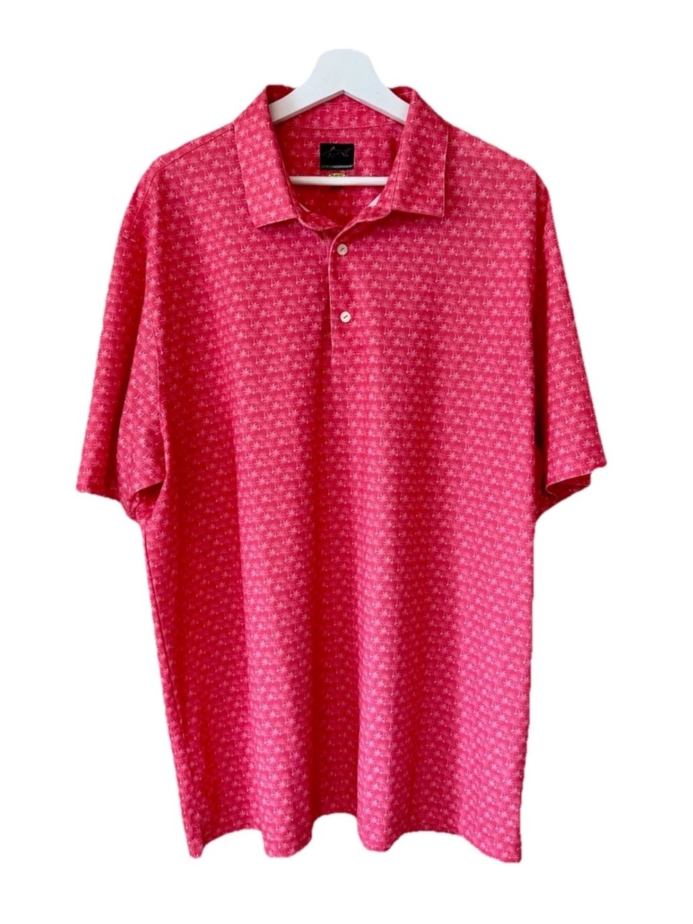 Greg Norman Men's Pink Palm Patterned Play Dry Golf Polo Size XXL Summer